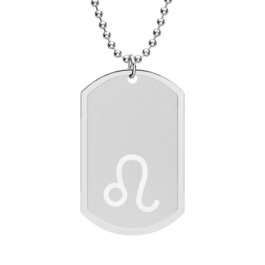 Leo Zodiac Dog Tag Necklace — Stainless Steel Astrology Pendant