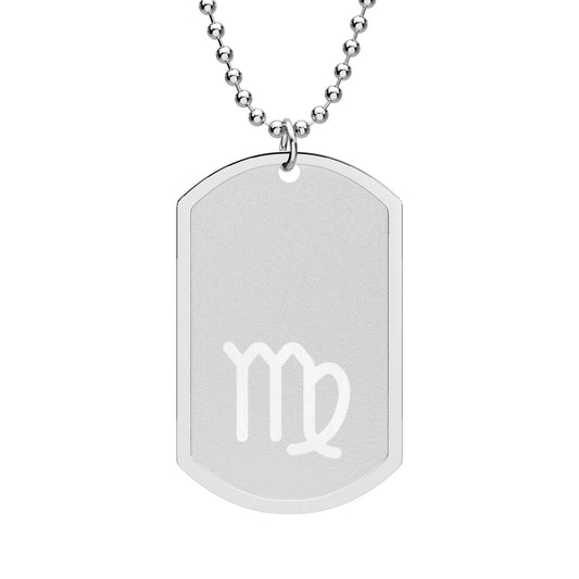 Virgo Zodiac Dog Tag Necklace — Engraved Astrology Pendant with Chain