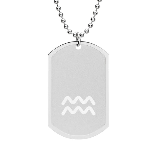 Aquarius Zodiac Dog Tag Necklace — Stainless Steel Astrology Pendant