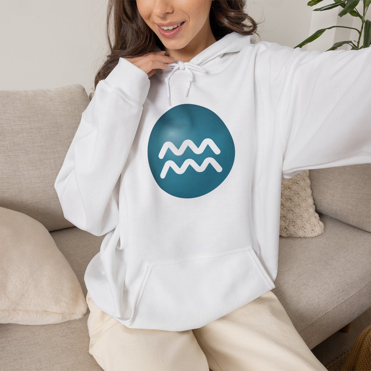 Unisex Aquarius Zodiac Hoodie — Astrology Glyph Sweatshirt