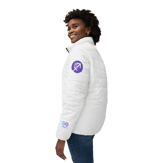 Women's Sagittarius White Quilted Puffer Jacket