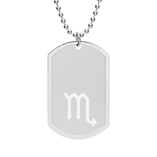 Scorpio Zodiac Dog Tag Necklace — Stainless Steel Astrology Pendant with Chain