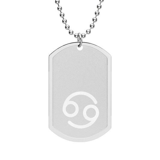 Cancer Zodiac Dog Tag Necklace — Stainless Steel Astrological Pendant