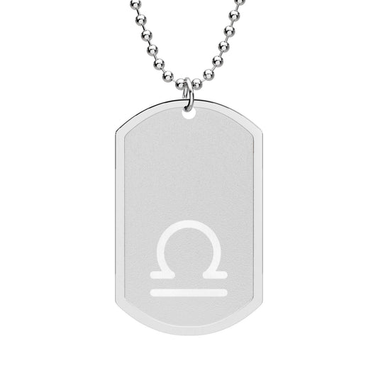 Libra Zodiac Dog Tag Necklace – Stainless Steel Astrology Pendant with Libra Symbol