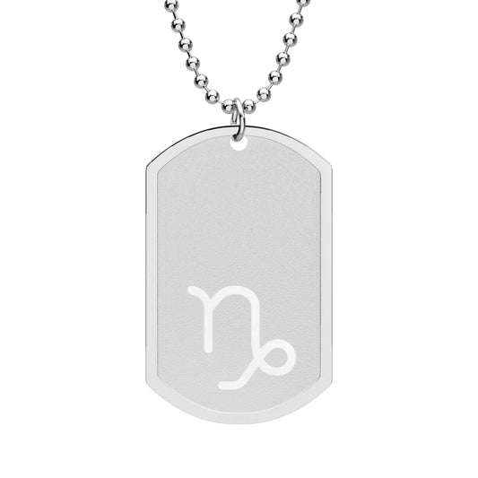Capricorn Zodiac Dog Tag Necklace — Stainless Steel Astrology Pendant with Chain
